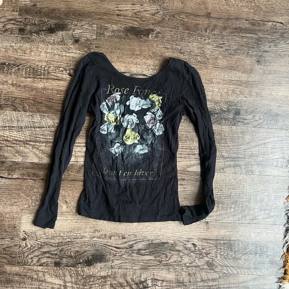 Urban Outfitters Black Floral Long Sleeve Tee